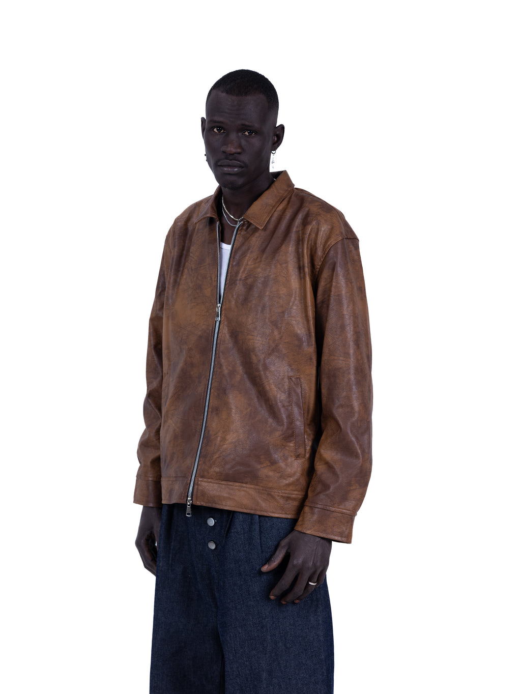 RAW ASH LEATHER JACKET | BROWN