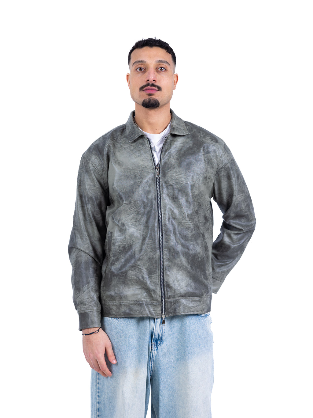 RAW ASH LEATHER JACKET | OLIVE