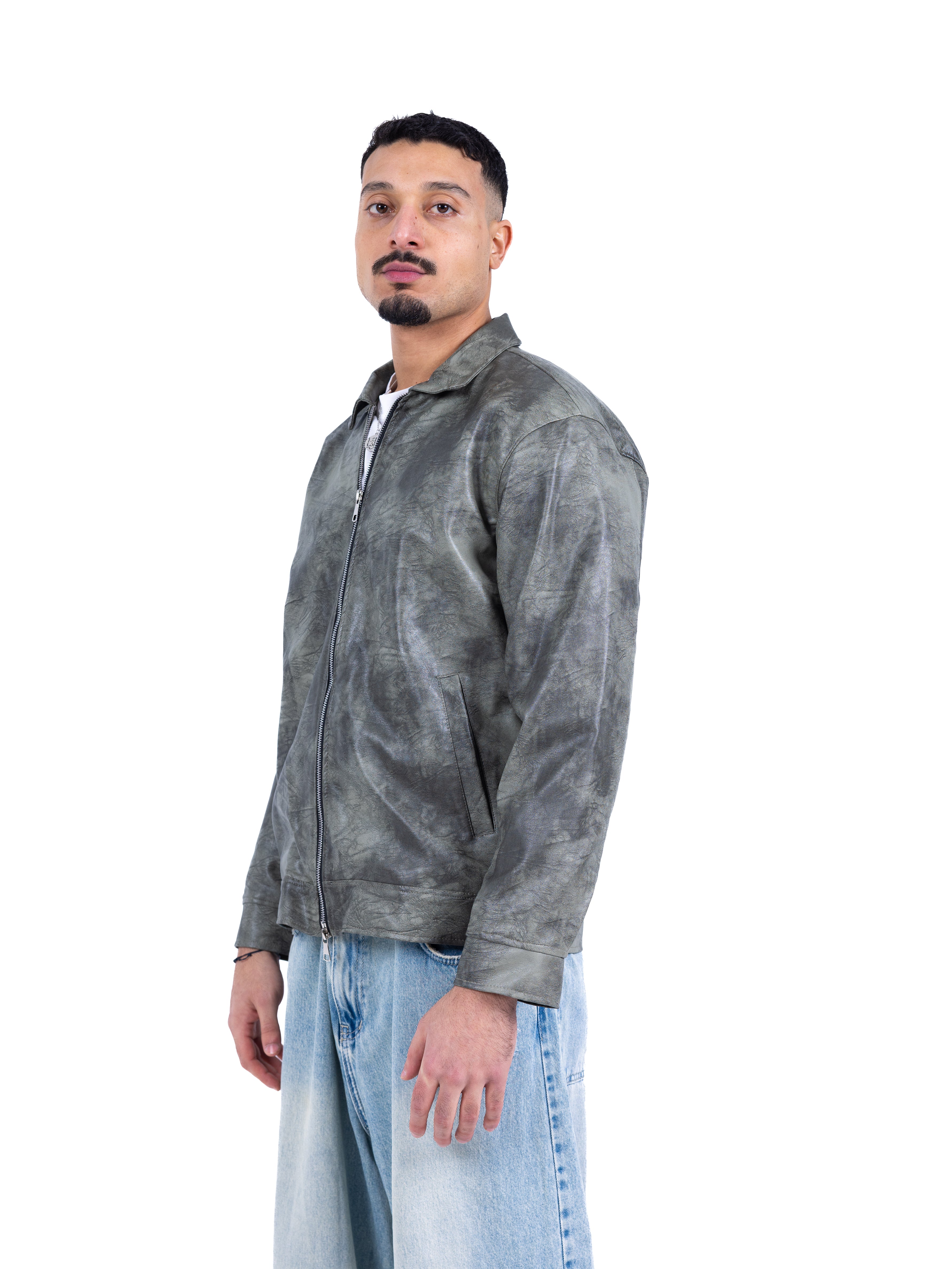 RAW ASH LEATHER JACKET | OLIVE