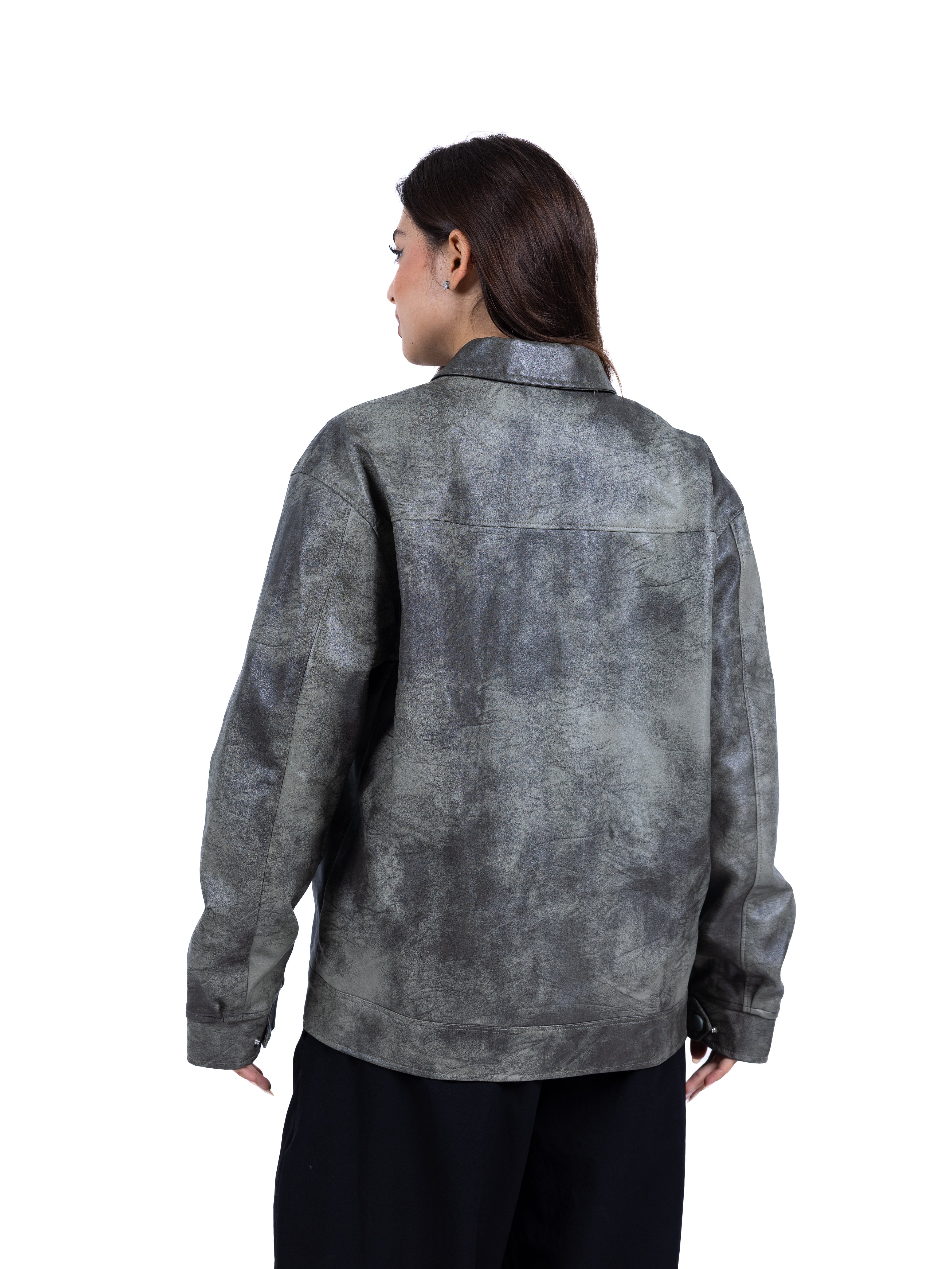 RAW ASH LEATHER JACKET | OLIVE