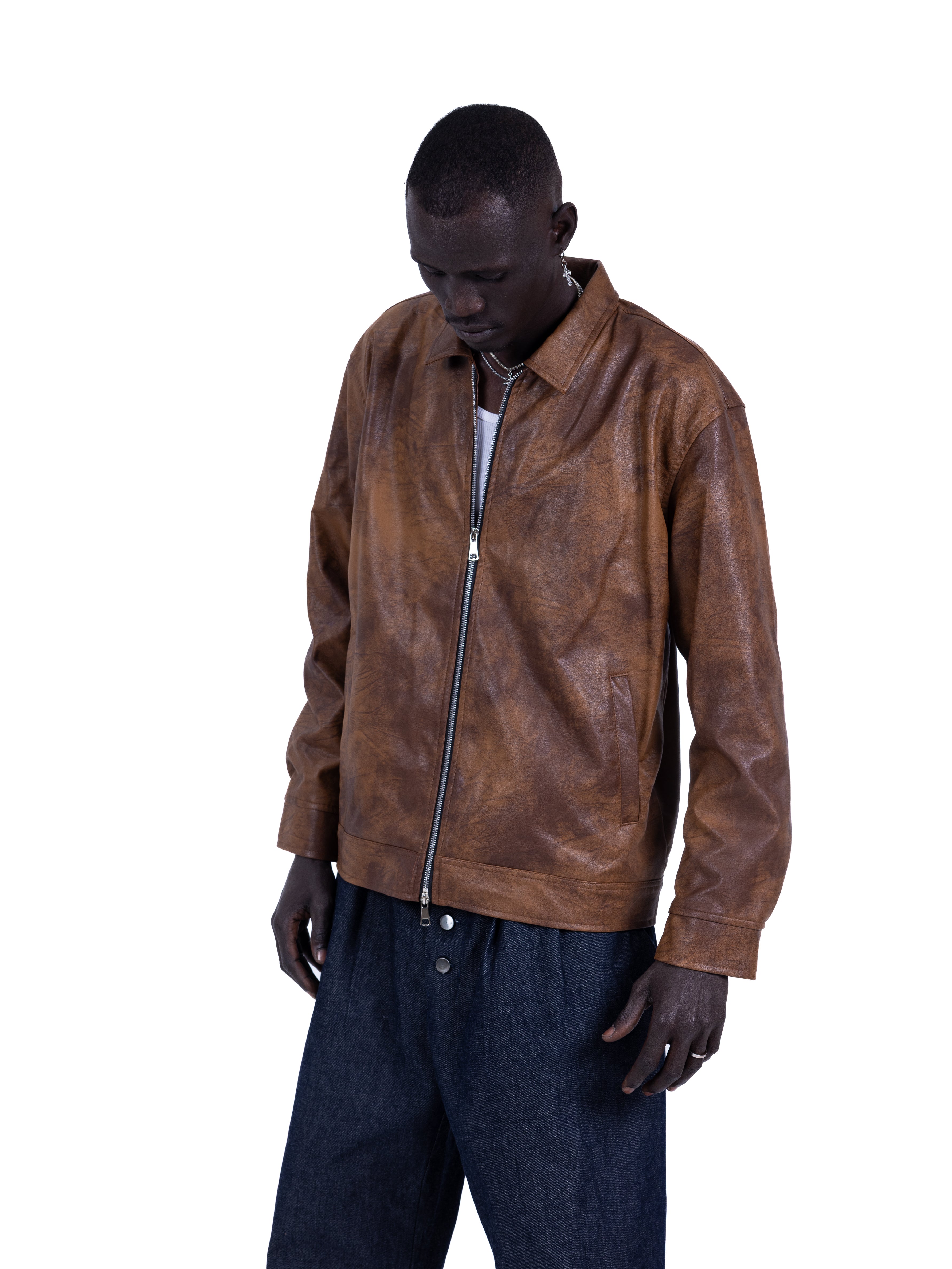 RAW ASH LEATHER JACKET | BROWN