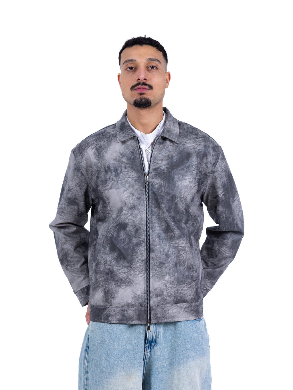 RAW ASH LEATHER JACKET | GREY