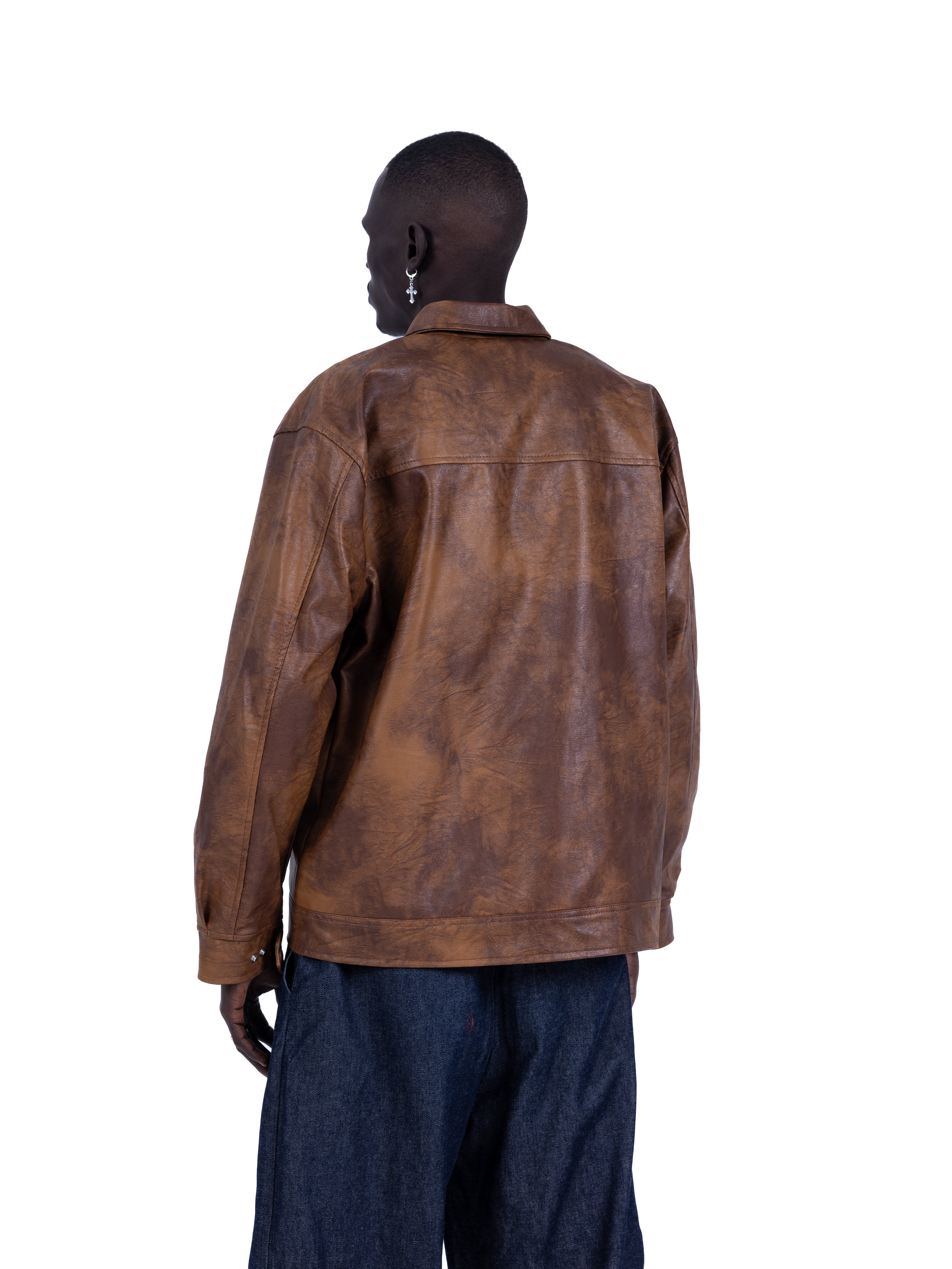 RAW ASH LEATHER JACKET | BROWN
