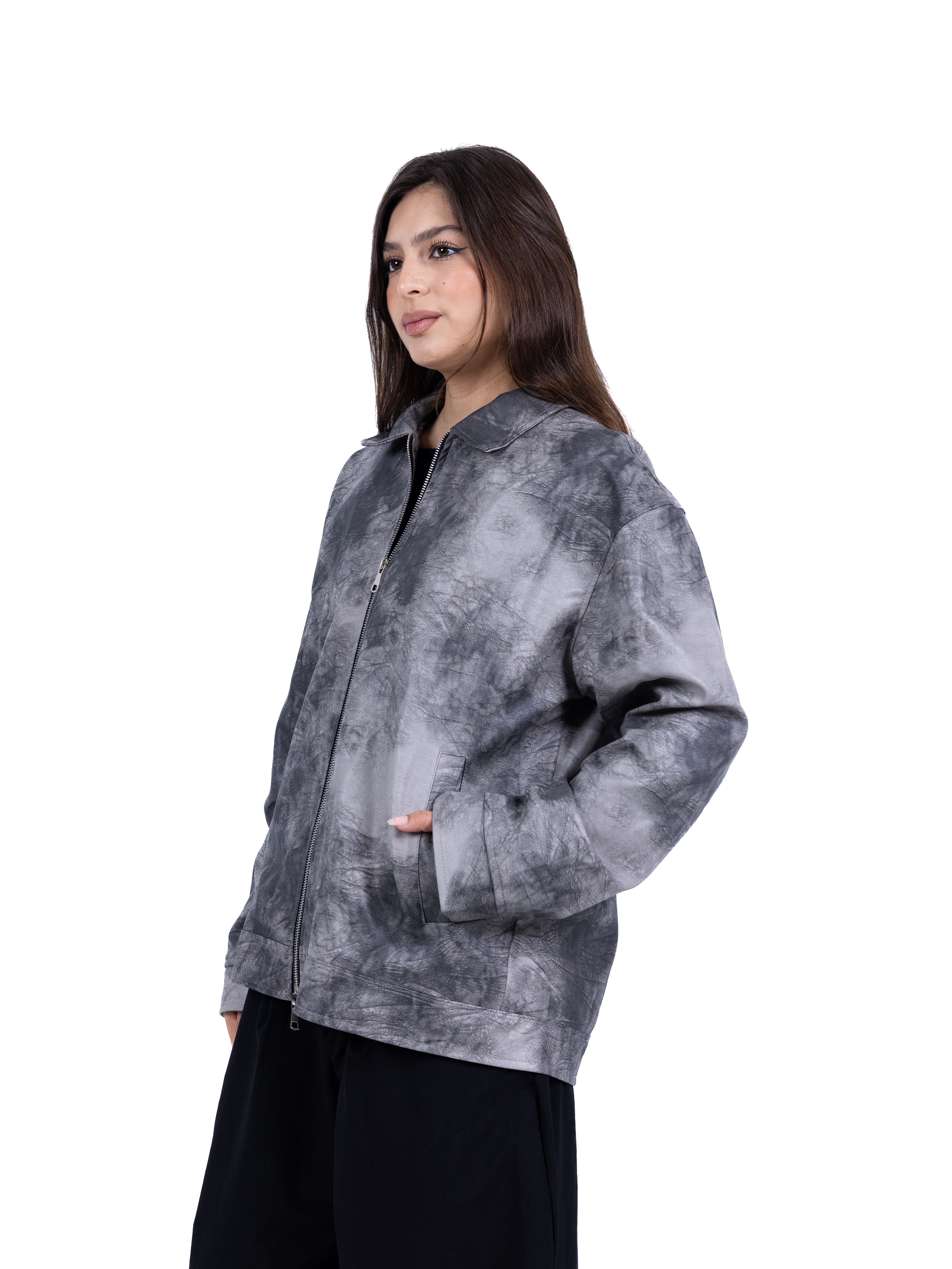 RAW ASH LEATHER JACKET | GREY