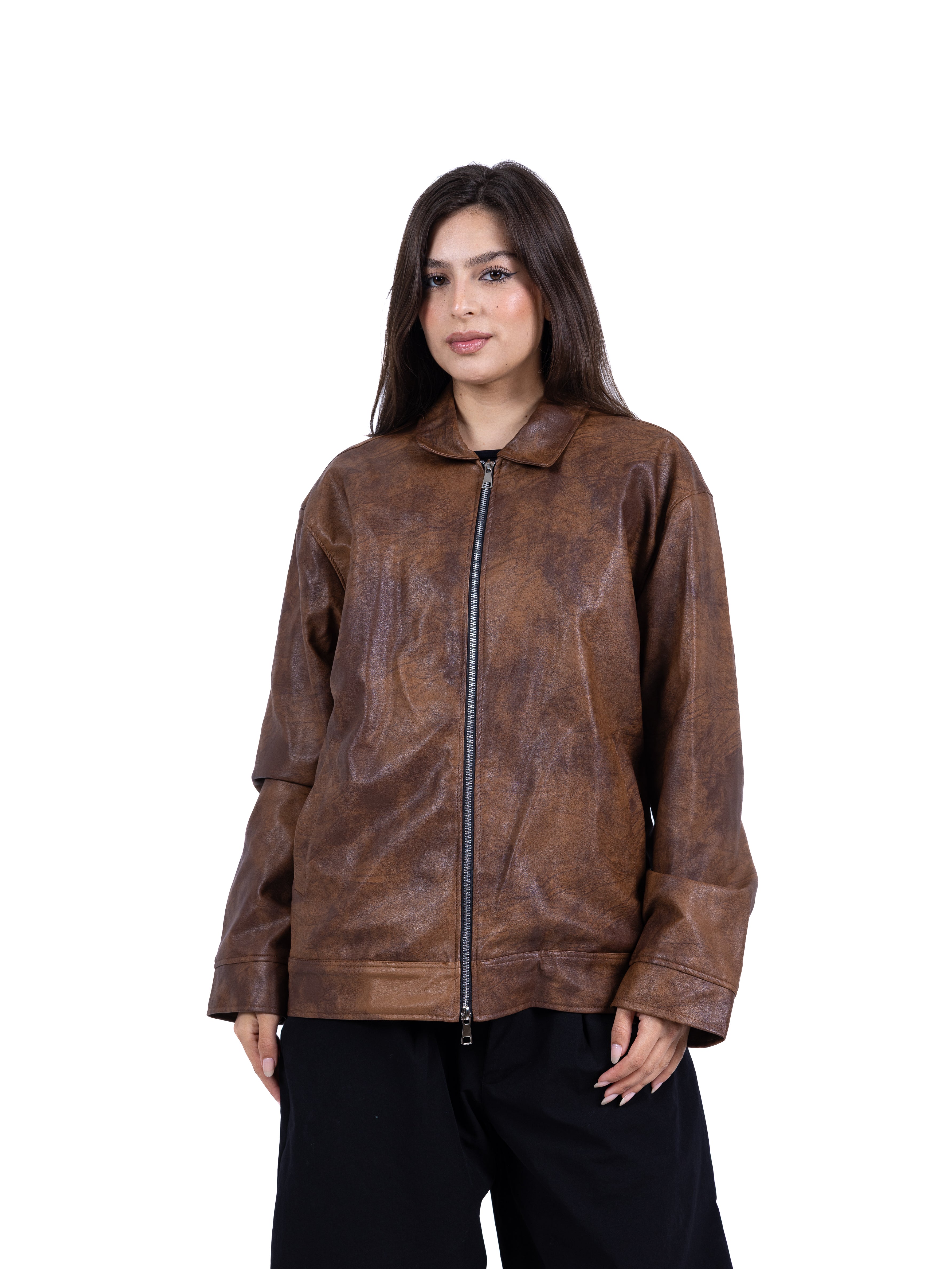 RAW ASH LEATHER JACKET | BROWN