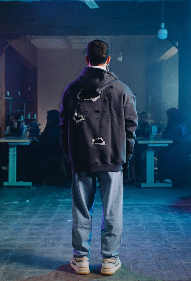 FULL RIPPED HOODIE | GREY